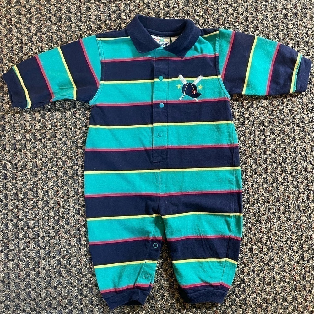 Vintage 6-9 month Boys Bodysuit Baseball Embroidery
